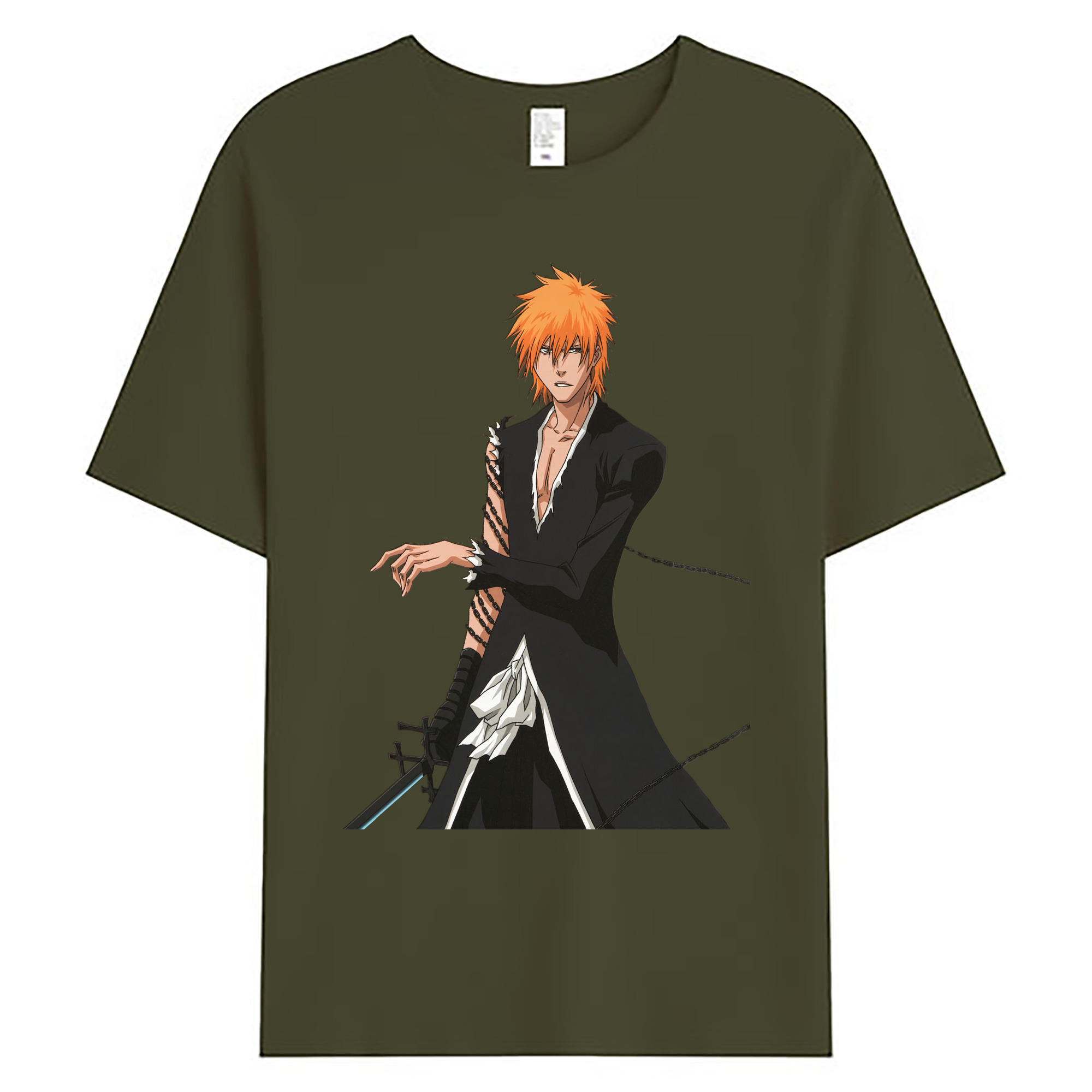 （画像用） ブリーチ 黒崎一護（くろさき いちご）BLEACH Kurosaki Ichigo 綿100％ メンズ半袖Tシャツ｜肌触りやわらか＆通気性